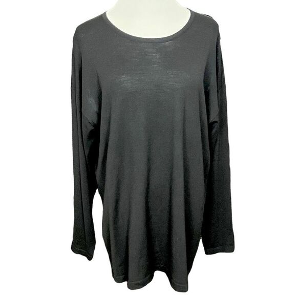 Eskandar Black Sweater Merino Wool Scoop Neck Long Sleeve Lightweight M